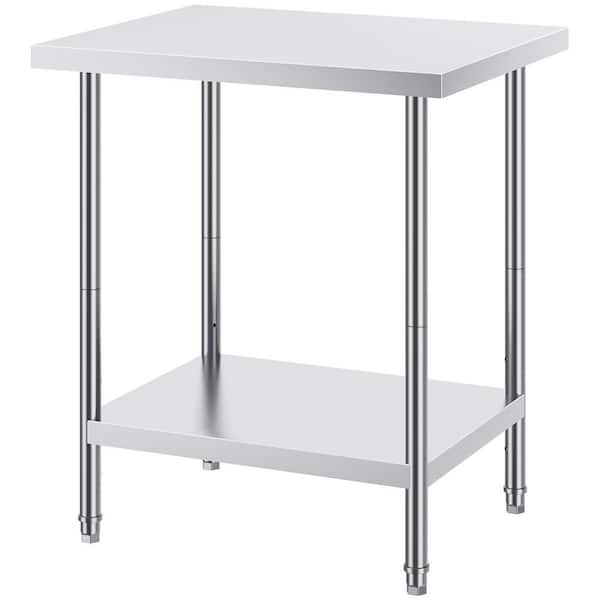 SKYSHALO Stainless Steel Prep Table, 24 x 30 x 34 In. 700 lbs. Load Capacity, Silver Kitchen Prep Table with 3 Adjustable Height