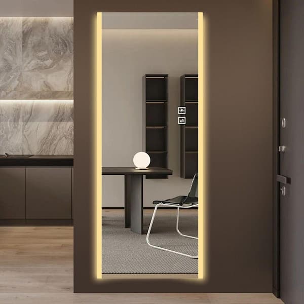 Silver 21 in. W x 65 in. H Rectangle LED Glass Full-Length Framed Mirror