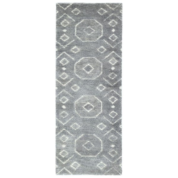 NUSTORY Gray Rastro Rug 2.8 ft. x 8 ft. Rectangle Wool and Cotton Stair Runner