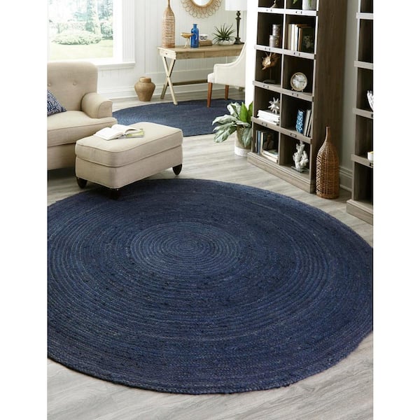 Braided Jute Dhaka Navy Blue 3' 3 x 3' 3 Area Rug