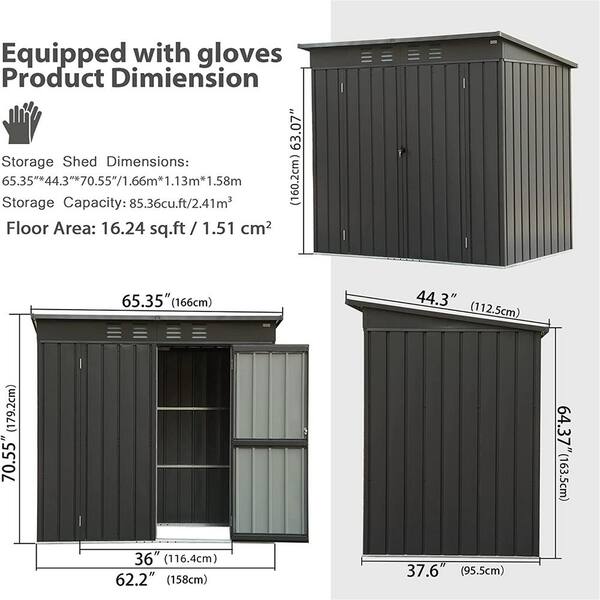 Staykiwi 5 ft. W x 3 ft. D Metal Black Shed with Lockable