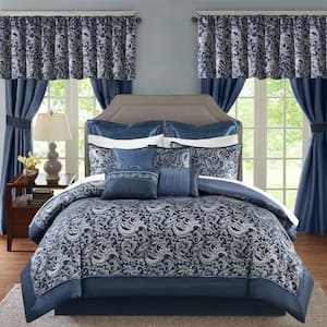 Cadence Navy Polyester Cal King Comforter Set