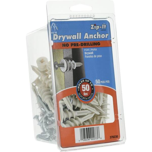 100CT ZIPIT NYLON SELF DRILLING DRYWALL ANCHORS WITH SCREWS #6 x 1 in HILLMAN 