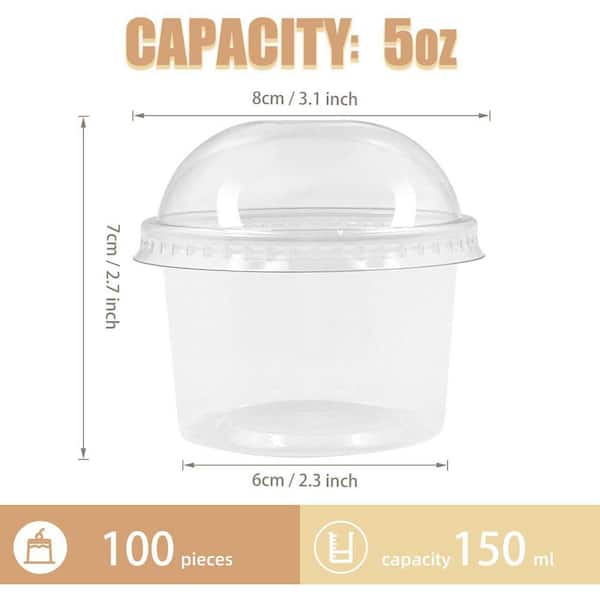 UUDULY 5 oz. Clear Plastic Disposable Food Storage Cups with Dome Lids Set, Plastic Parfait Serving Cups, 100 Pack