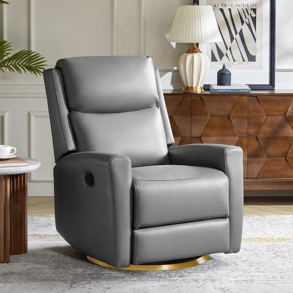 JAYDEN CREATION Andrea Dove 30.25 in. Transitional Genuine Leather Swivel Rocker Recliner