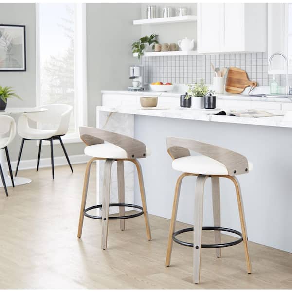 ライトグレー Stool Lumisource Grotto 26 in. Light Grey Wood and White Faux Leather
