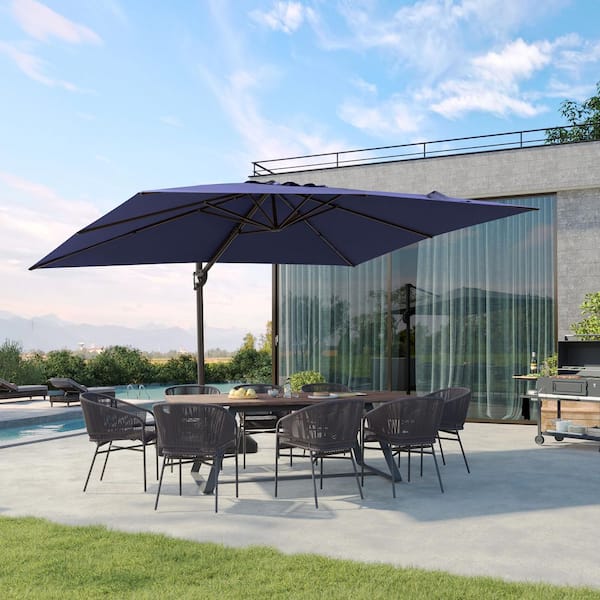 Pellebant 11.5 ft. x 9 ft. Rectangular Aluminum Tilt Outdoor Cantilever Patio Umbrella 360° Rotation Umbrella in Navy with Stand