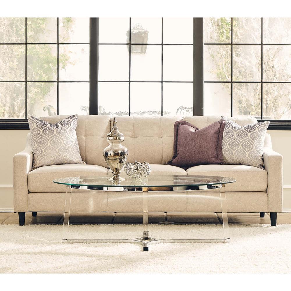 Contemporary Chrome & Glass Oval Coffee Table with Acrylic Legs