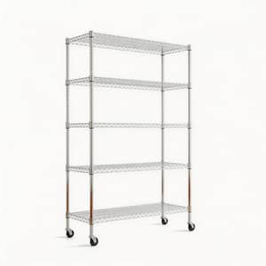 Nia Metal Wire 5-Tier Adjustable Shelving Unit in Chrome with Swivel Wheels (47.25 in. W x 17.72 in. D x 74.00 in. H)