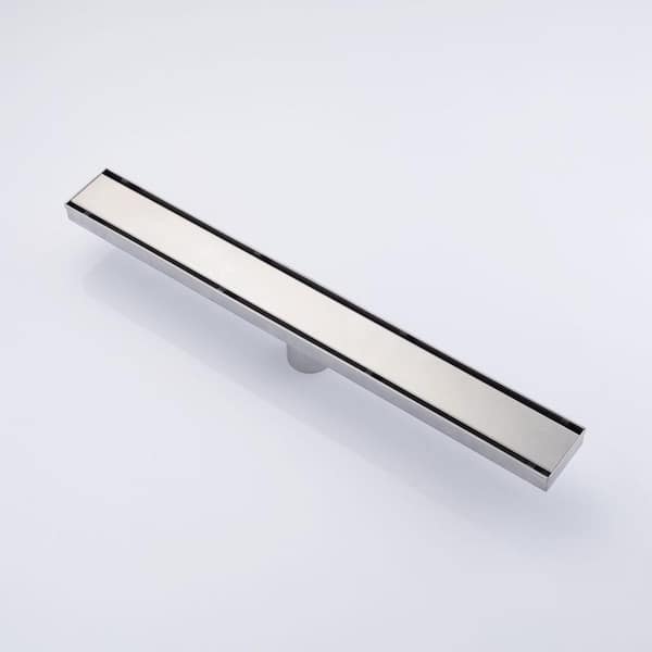 Flynama 24 in. Stainless Steel Linear Shower Drain in Brushed Nickel with Removable Strainer Basket