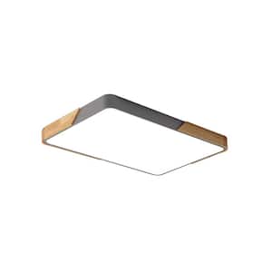 Lumin 34.7 in. 1-Light Wood and Gray Finish Smart LED Flush Mount with Remote Control and Oak Rectangle Shaded
