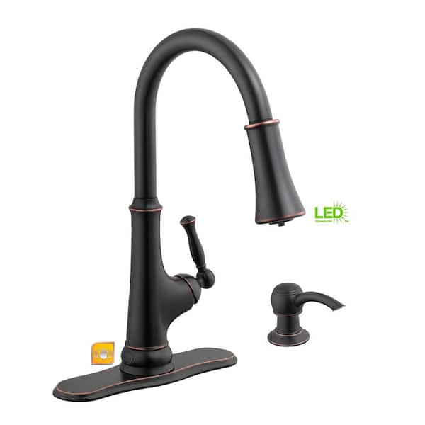 Glacier Bay Touchless Single-Handle Pull-Down Sprayer Kitchen Faucet with LED Light in Bronze