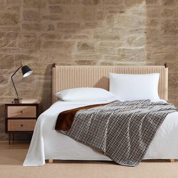 Griffin Plaid 1-Piece Cream/Grey/Brown Flannel 60 in. x 70 in. Throw Blanket