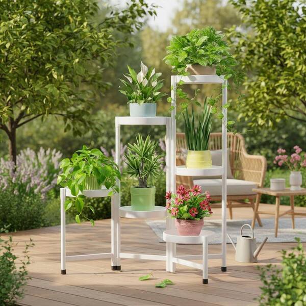 6-Tier White Iron Plant Stand, Indoor Outdoor Tall Flower Holder