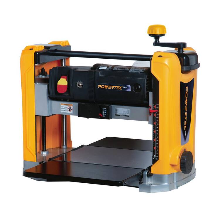 ?POWERTEC Benchtop Thickness Planer-13 in. Workbench, 15 Amp, 3-Blade, Portable Wood Planer with Transparent 4 in. Dust Port