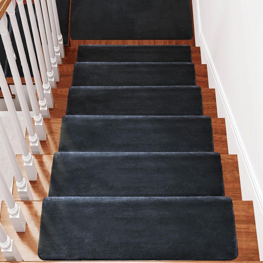 Dark Gray Ultra Plush Non-Slip Stair Treads, 9.5" x 30"