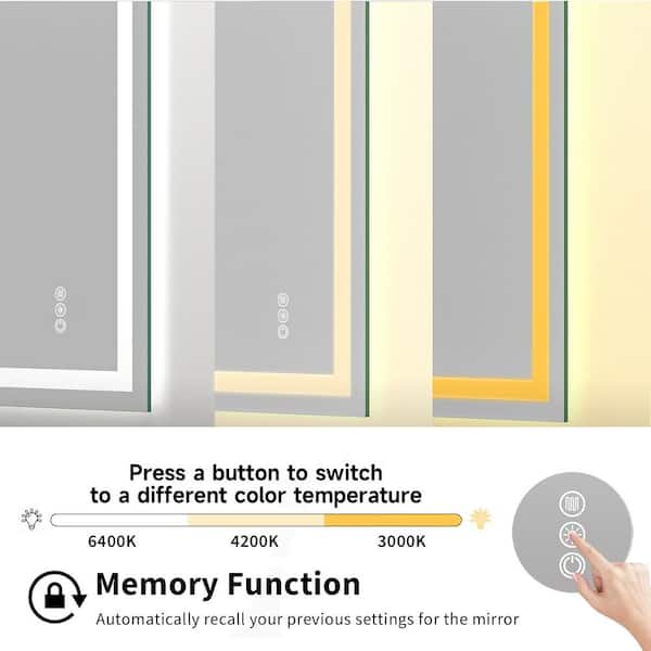 20 in. W x 28 in. H Rectangular Frameless Wall Mount LED Light Bathroom Vanity Mirror in Transparent
