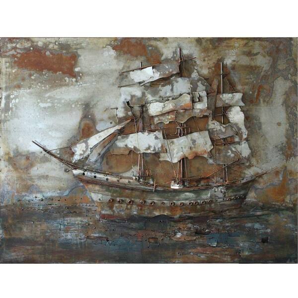 Yosemite Home Decor 47 in. x 36 in. Castaway Ship I Hand Painted Contemporary Artwork