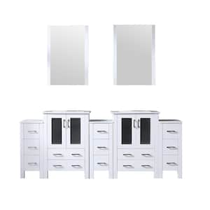 Volez 84 in. W x 18 in. D Single Bath Vanity in White with White Ceramic Top and Mirror