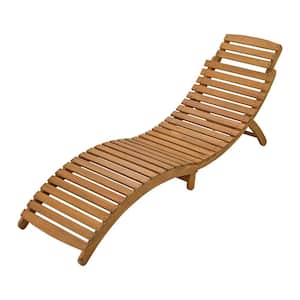 3-Piece Wood Outdoor Portable Extended Chaise Lounge Set with Brown Cushions and Foldable Tea Table