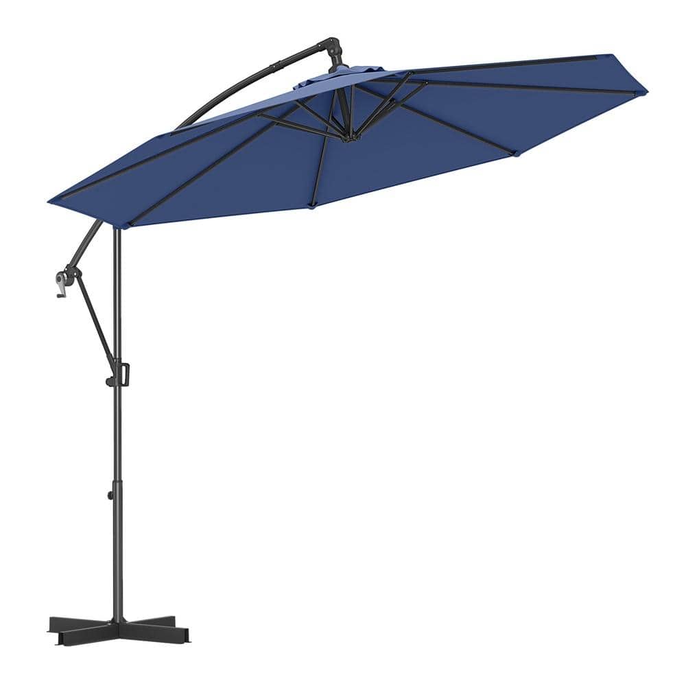 SKONYON 10 ft Offset Hanging Patio Umbrella with Base and Infinite Tilt Adjustment, Navy