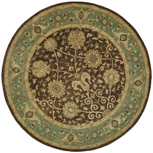 Antiquity Brown/Green 4 ft. x 4 ft. Round Speckled Border Area Rug