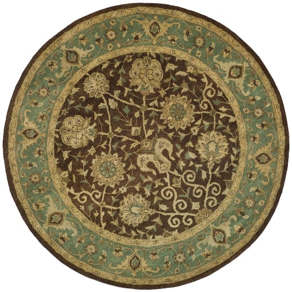 SAFAVIEH Antiquity Brown/Green 4 ft. x 4 ft. Round Speckled Border Area Rug