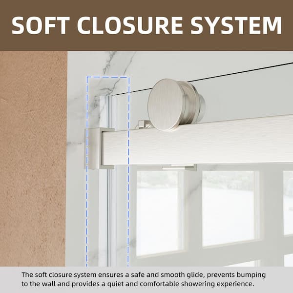 56-60 in. W x 72 in. H Framed Single Sliding Shower Door in Brushed Nickel Finish with Easy-Clean Glass and Towel Bar