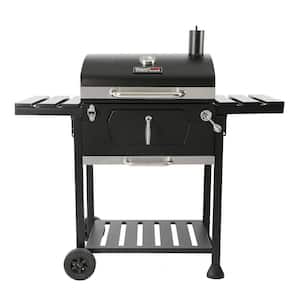 24 in. Charcoal BBQ Grill in Black with 2-Side Table