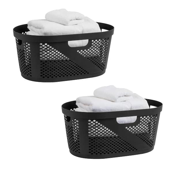 Black 10.5 in. H x 14.5 in. W x 23 in. L Plastic 60L Slim Ventilated Rectangle Laundry Basket (Set of 2)