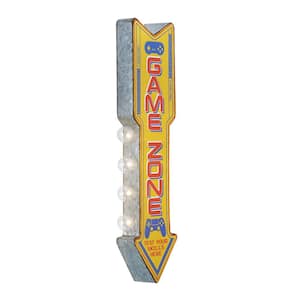 Retro Game Zone Off the Wall LED Iron Metal Marquee Sign, Decorative Sign - 25 in. H x 6.25 in. L x 3 in. D