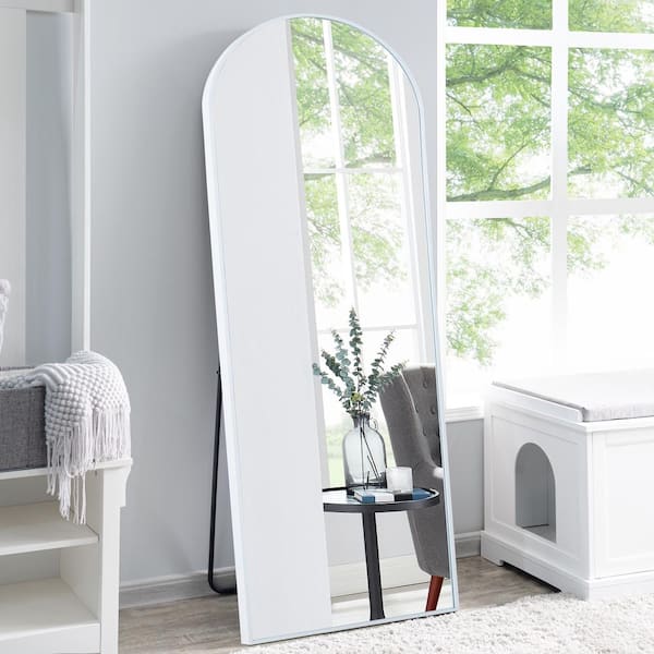 MAYKOOSH Arched Aluminum Mirror Full Length Mirror Free Standing Mirror Aluminum Frame for Modern Living 71 in. x 31 in., White