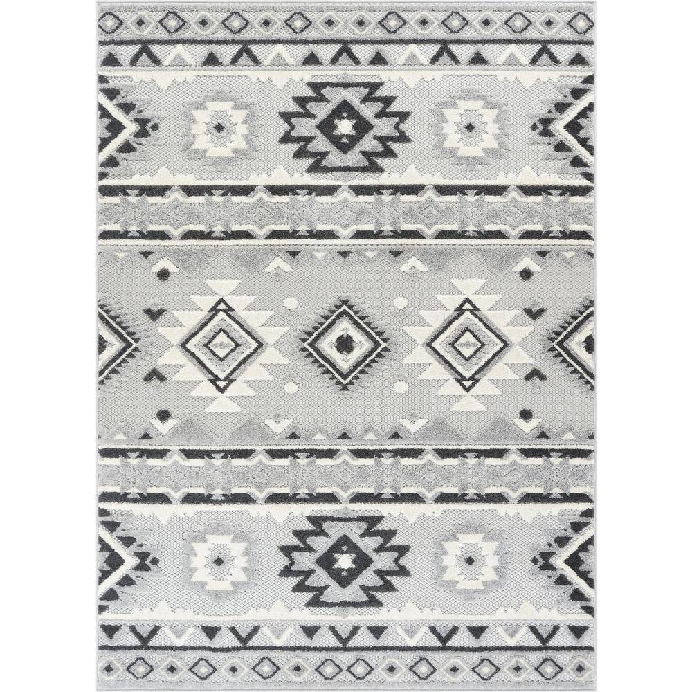 Modern Geometric Gray Flatweave Synthetic Area Rug, 7'10" x 9'10"
