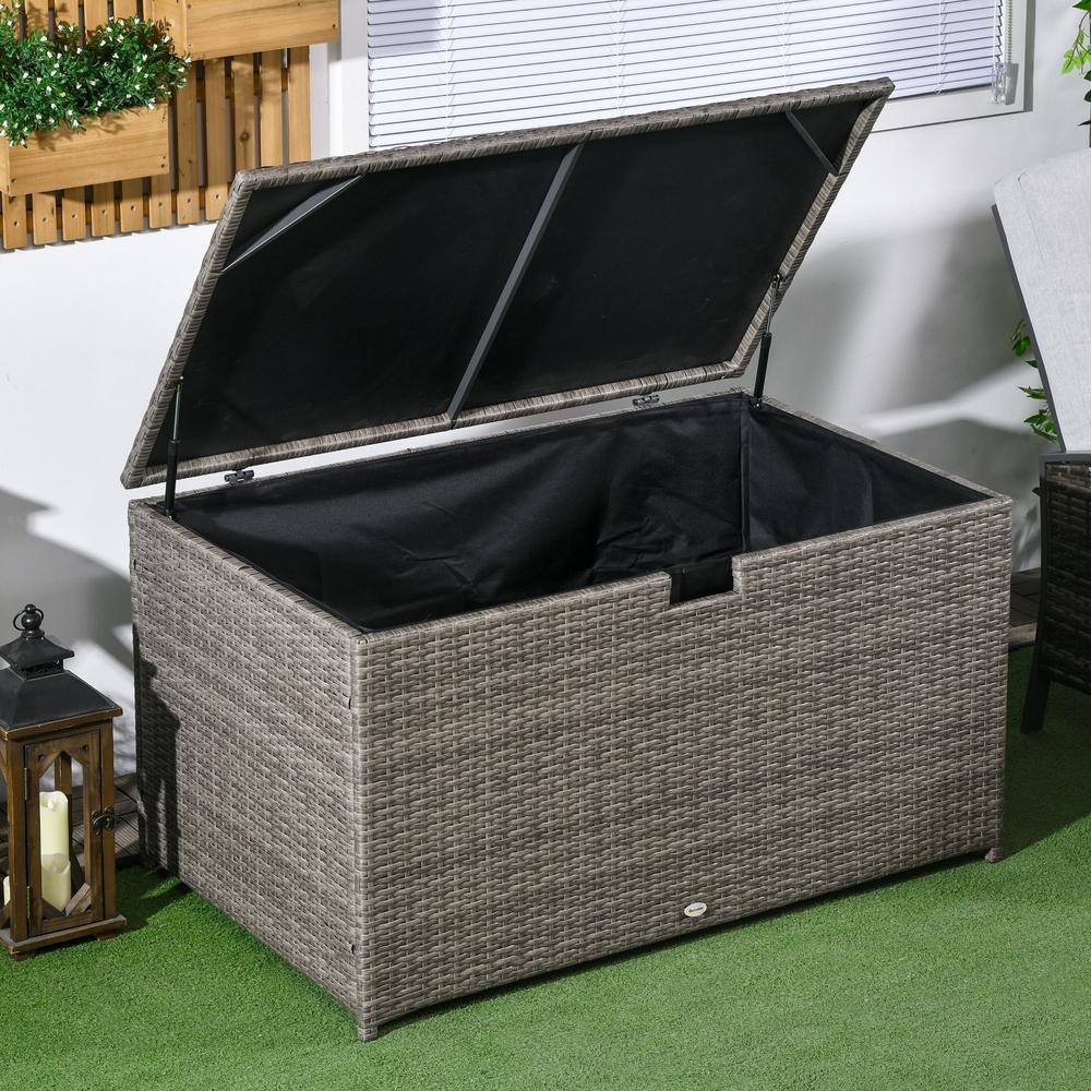 Gray Wicker and Plastic Outdoor Deck Storage Box