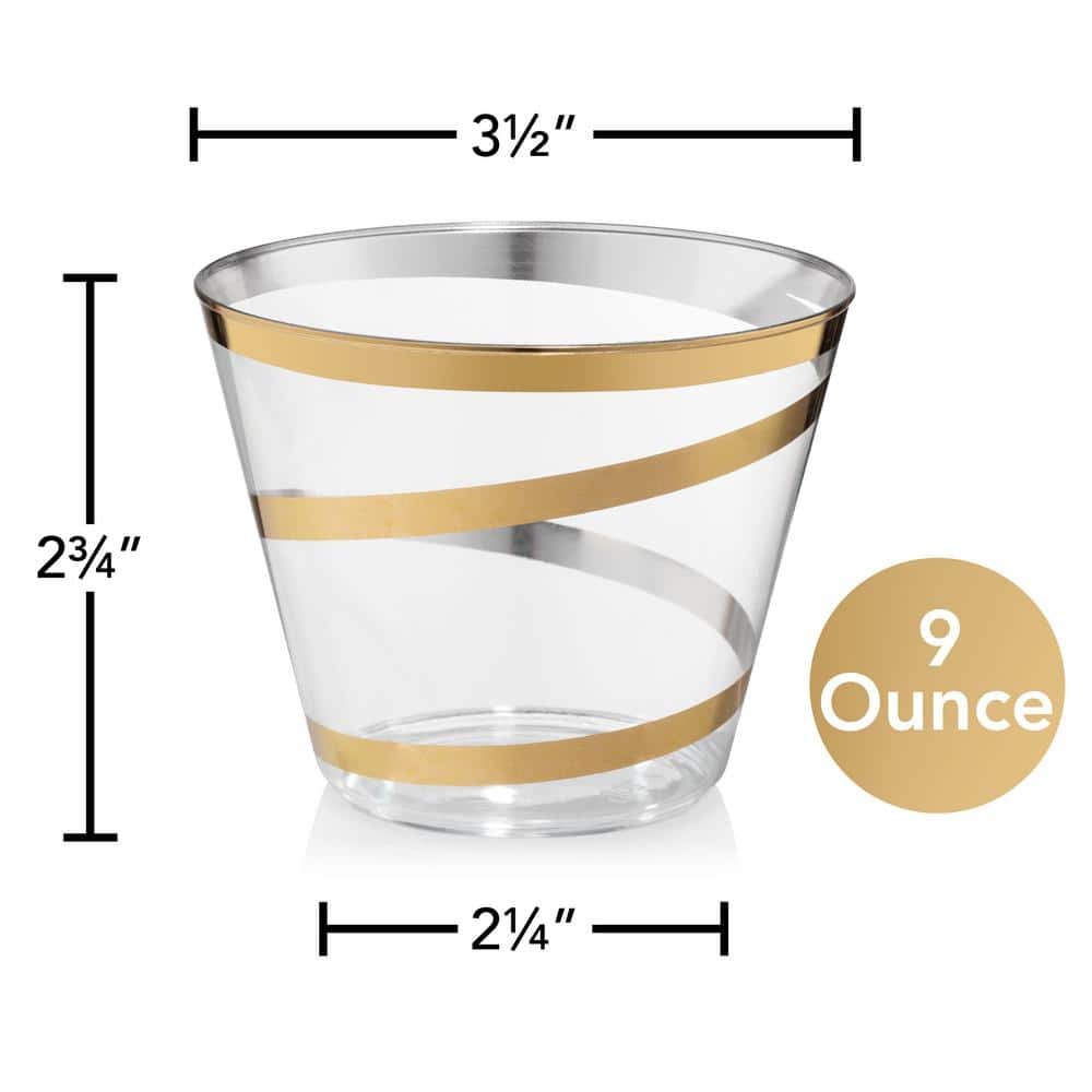 Elegant Gold Swirl Clear Disposable Plastic Tumblers, 9 oz, Set of 110