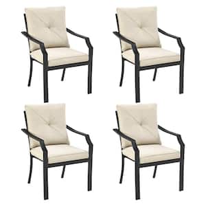4-Pieces Steel Outdoor Dining Chairs with Removable Beige Cushions