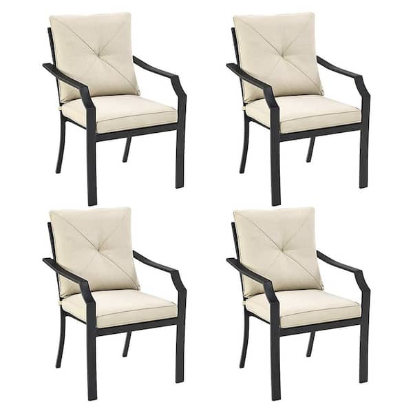 Alpulon 4-Pieces Steel Outdoor Dining Chairs with Removable Beige Cushions
