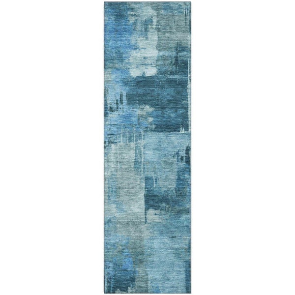 Mayfield Premium Machine Washable Abstract AMF2069 Blue 2 ft. x 7 ft. Runner Rug