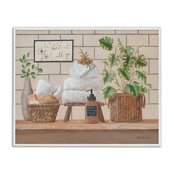 Stupell Industries Comforting Bathroom Spa Still Life by Pam Britton 1-Piece White Framed Nature Giclee Art Print 30 in. x 24 in.