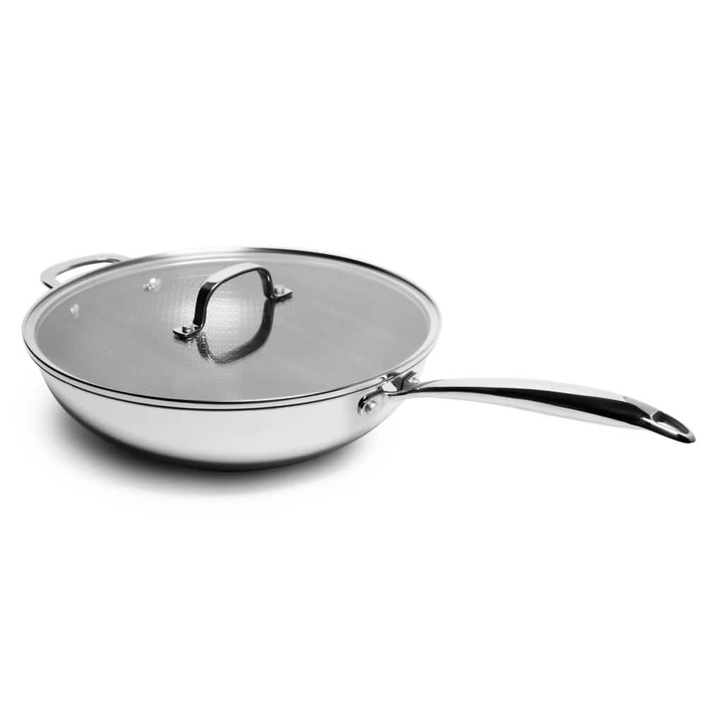 LEXI HOME Diamond Tri-ply 5 QT. Stainless Steel Nonstick Wok with Glass Lid