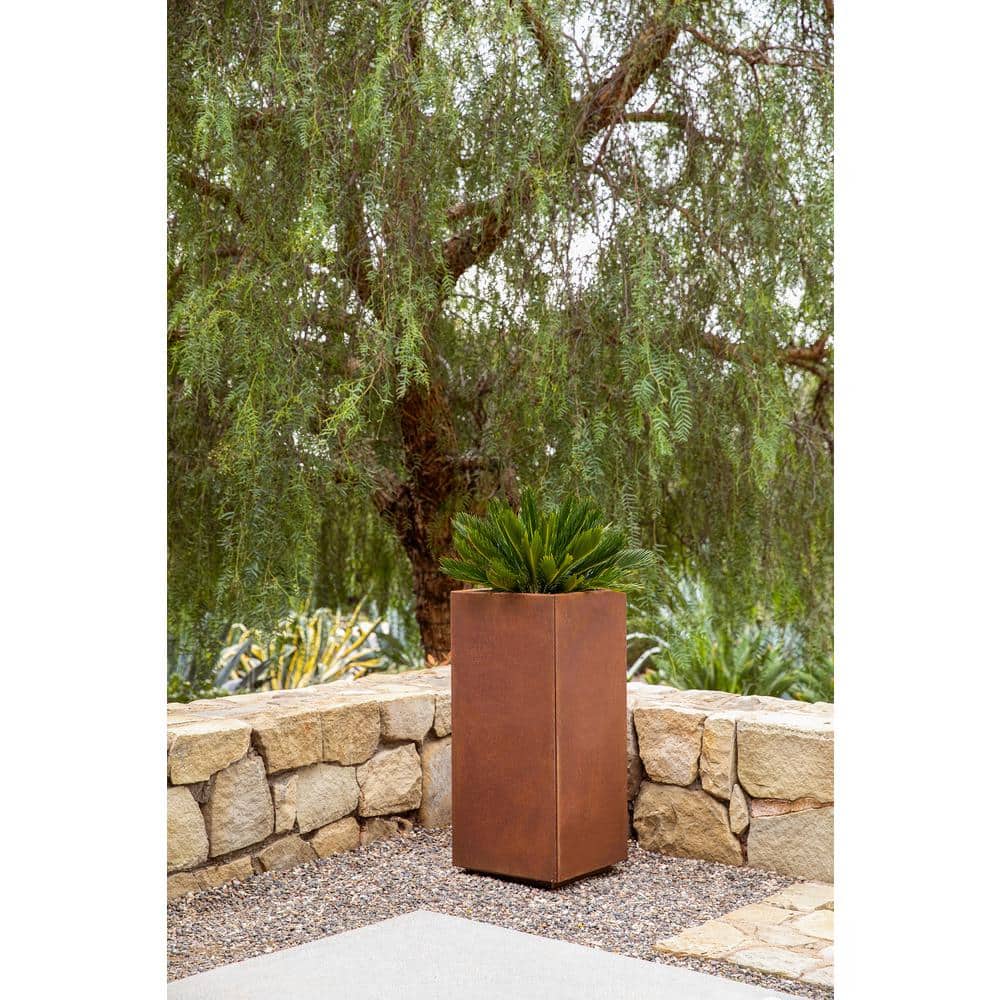 Elegant Corten Steel 24 Gallon Square Pedestal Planter