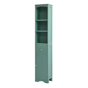 13.4 in. W x 9.1 in. D x 66.9 in. H Green MDF Freestanding Linen Cabinet with Drawer and Adjustable Shelf