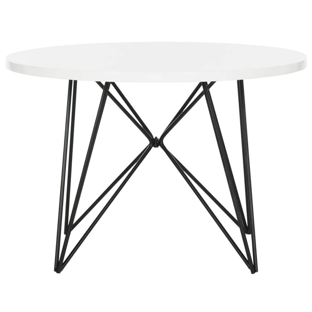 24" Transitional White Wood & Metal Round End Table