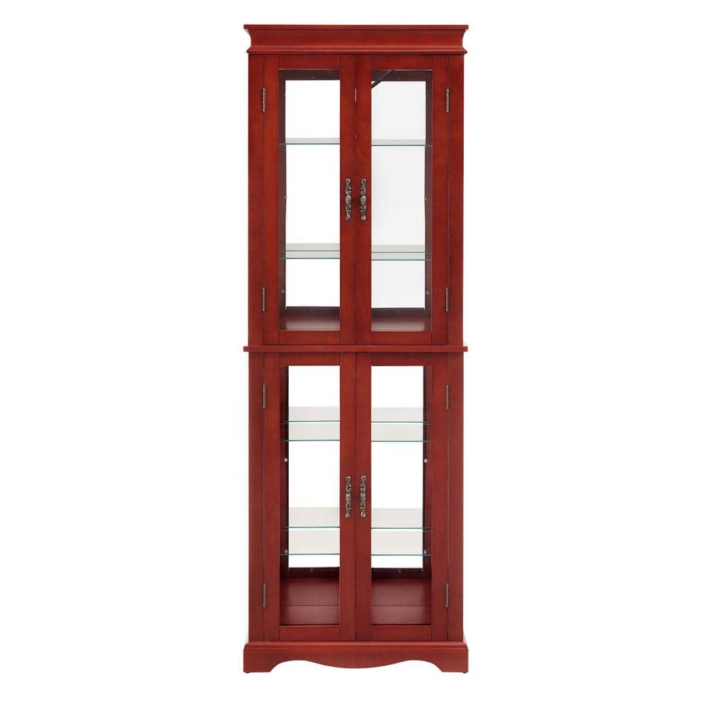 26 in. W x 11.81 in. D x 70.08 in. H Cherry Red Wood Linen Cabinet with Doo