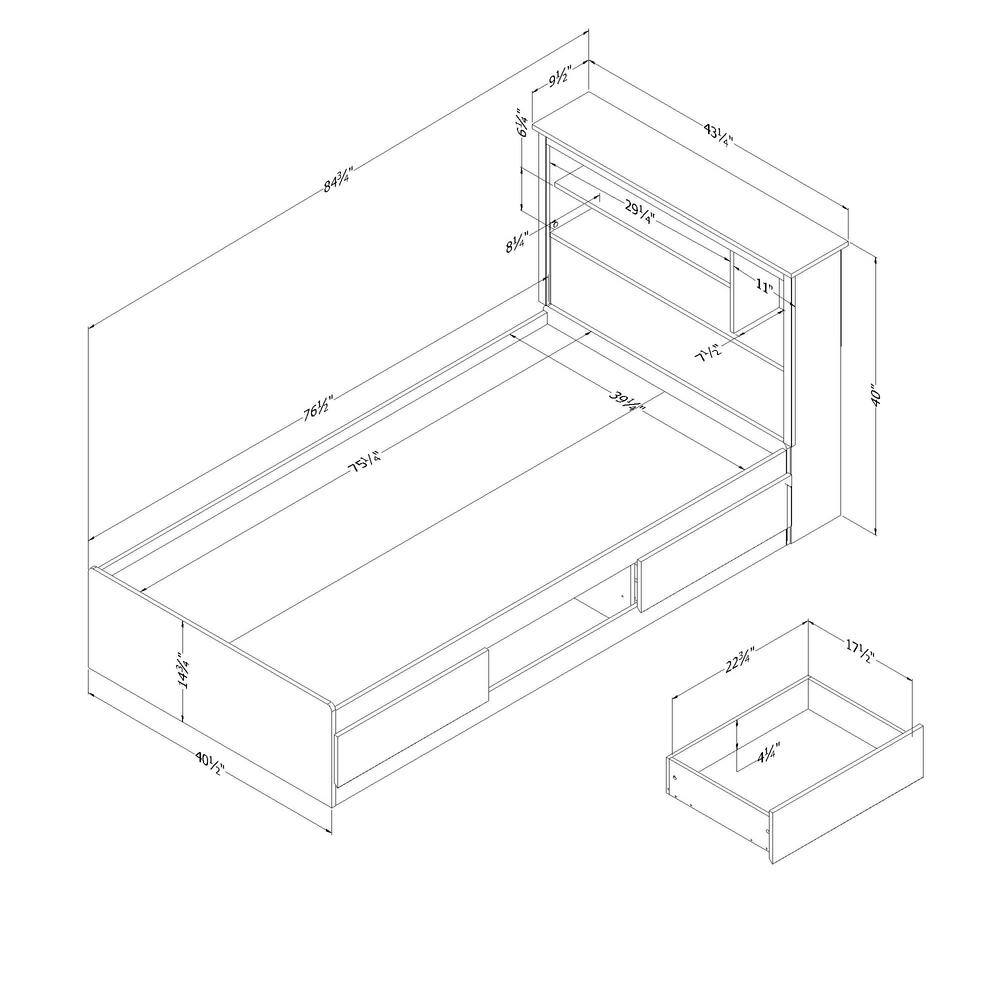 Nordik Oak Twin Bed with Storage and Bookcase Headboard