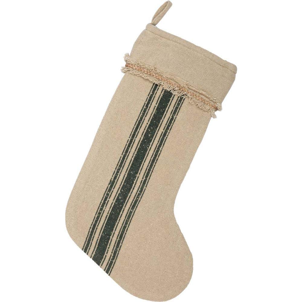 VHC Brands 20 in. Cotton Green Vintage Burlap Stripe Farmhouse Christmas  Decor Stocking 42458 - The Home Depot