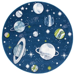 Carousel Kids Navy/Ivory 5 ft. x 5 ft. Galaxy Round Area Rug