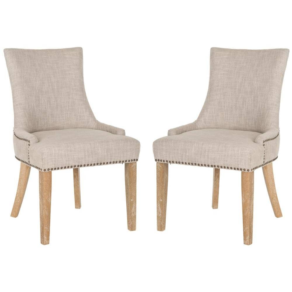 Gray Linen Upholstered Parsons Dining Chairs with Wood Legs, Set of 2