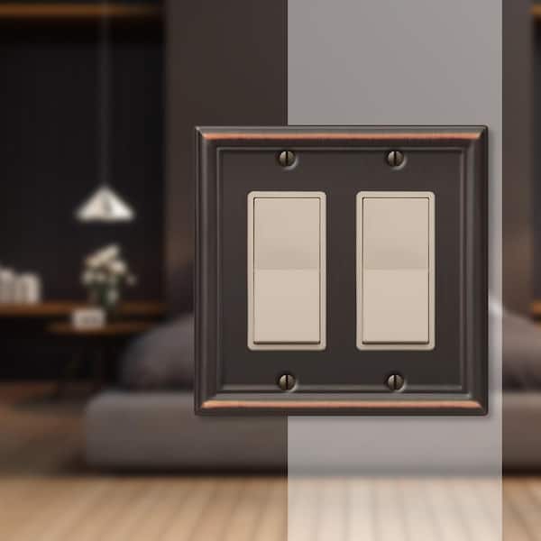 Ascher 2-Gang Rocker Aged Bronze Stamped Steel Wall Plate