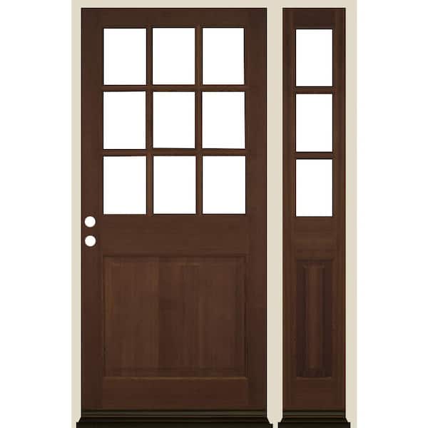 Krosswood Doors 50 in. x 80 in. Farmhouse 9-Lite Clear Glass Right-Hand Provincial Stain Hemlock Wood Prehung Front Door w/ RSL